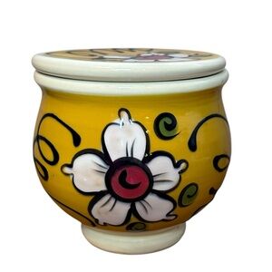 Marie-France Carrière Hand-Painted Butter Bell QC Studio Pottery Yellow Floral